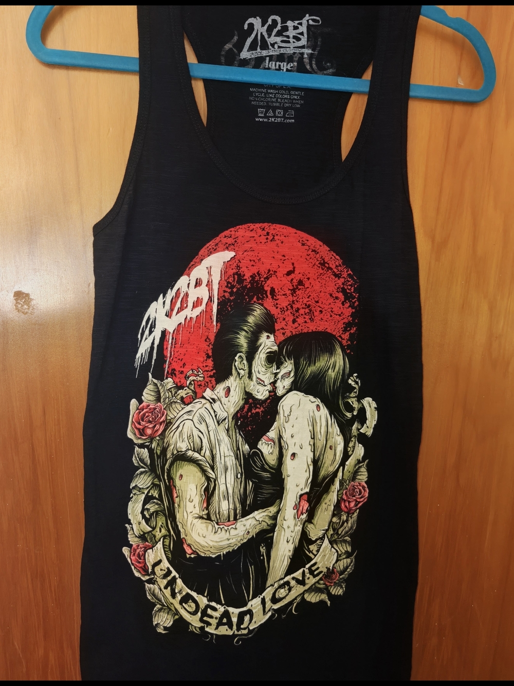 Inked Black Graphic Tank with Red Moon Zombie Kiss
